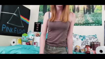 Ginger teen harlot touches small tits in erotic solo - JOI