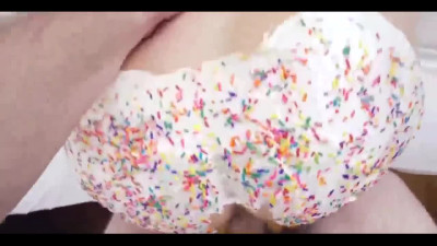 Big-ass girl covered with icing enjoys anal sex with her husband - POV