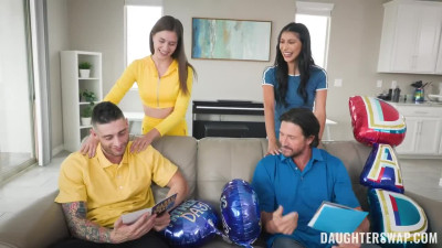 Stepdaughters present cunnies for Dad's day - 4some