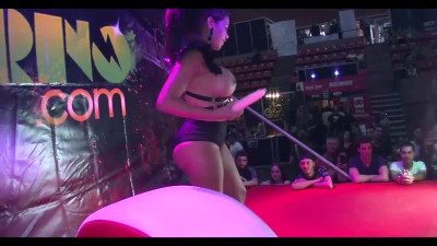 Latina whore loves attention so gives her pussy to fuck on podium watched by thousands of eyes