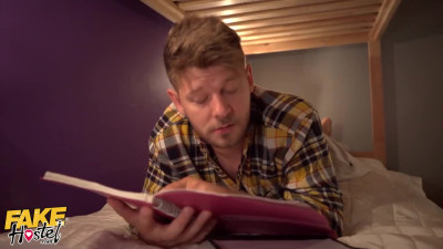 Busty chicks share dong in fake hostel with pussy licking!