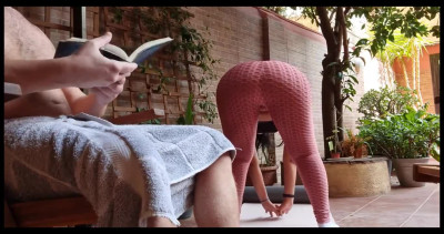 Big ass Indian stepsis allows me to fap on her while she does yoga