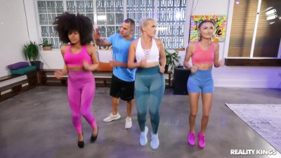 Chloe Temple and Indica Monroe have a threesome with a fitness trainer