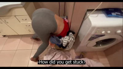 Stepsis is stuck in the basket and her stepbro gets to taste her pussy