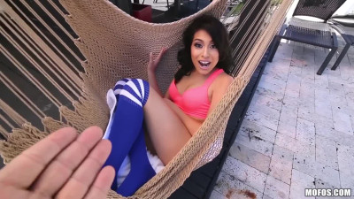 Flirty Kira Adams banged with a big white stick