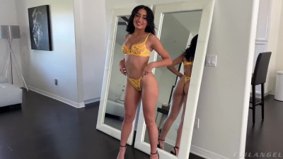 Teen brunette with pierced bellybutton loves to shove big inches in her small pussy