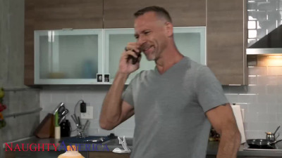 Busty inked Milf fucks lucky one right in the kitchen