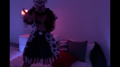 Girl rides a dick in clown costume during Halloween party at friend's house