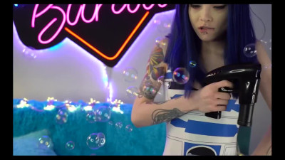 Pretty teen with blue hair fucks her ass with sex toy in R2D2 Star Wars Cosplay