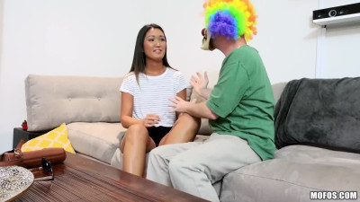 Small-titted Asian girl fucks in missionary after she sucked BWC