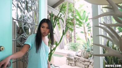 Tiny asian pussy destroyed by a huge white cock