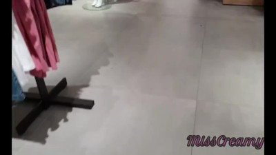 French MILF stranger squeezed my cock in her hands in a public fitting room