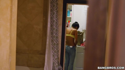 Busty stepmom shares big dick stepson with Latina maid in sexy uniform