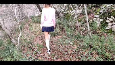 Naughty amateur girl is fucked from behind in the forest