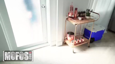 Skinny blonde teen cheats with her boyfriend's BF while guy wears VR glasses