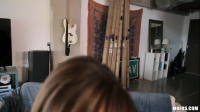 POV sucking and fucking on a skateboard for that blond beauty