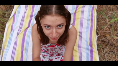 Cute babe sucks hard dick in amateur outdoor POV