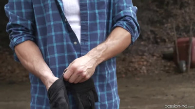 Aroused teen is on top of farmer's joystick in passionate HD
