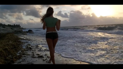 Posh lady shows Big Tits Outdoor and sucks Dick on the Beach