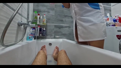 Nurse milks my wang in the bathroom POV