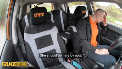 In-car affair with a driving school teacher and tricky blonde student