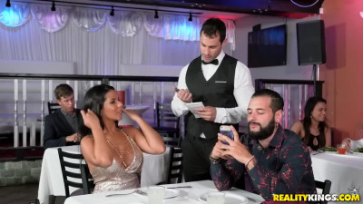 Curvy Latina Milf cheats on her husband with waiter in the restroom