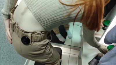 Ginger teen sucks in fitting room and enjoys sudden sex with BF