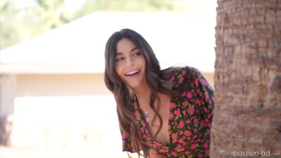 Brunette Arielle Faye sucks big cock in Public and fucks in doggy way