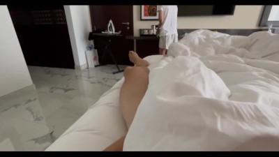 Maid caught horny wanker and offered her Pussy in doggy position