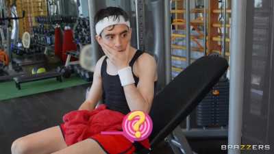 Brunette teen feels bwc in her furry box during workout session