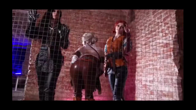 Cosplay for the Witcher game, three lesbians fucking with dildos