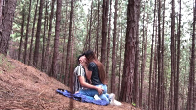 Horny couple caught fucking in the forest