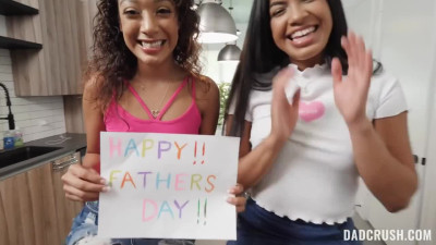 Stepsisters Latina and Ebony spend a Father's Day with their stepdad and his cock