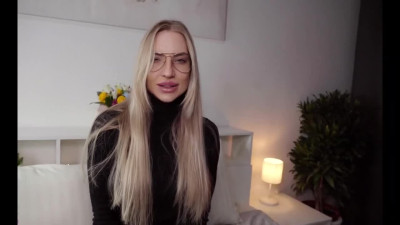 Gorgeous blonde in glasses gets facial cumshot