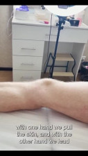 Russian redhead lass is shaving client's cock area till he cums