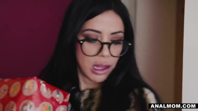 Latina milf stepmom drills her pussy with a son's monkey during meeting at the home office