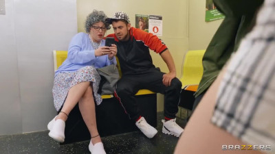 Spinner schoolgirl blows huge cock and fucks in front of metro passengers