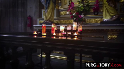 Sensual brunette seduces priest to a kinky sex affair