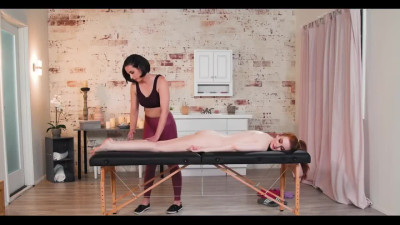 Slim lesbians enjoy sensual sex on a massage session
