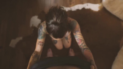 POV blowjob from tattooed beauty