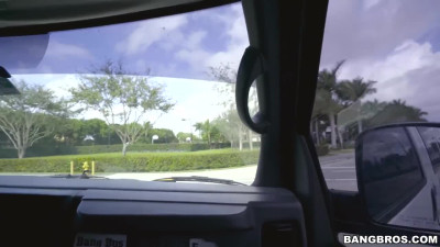 Hot ebony gets a ride in the bang bus