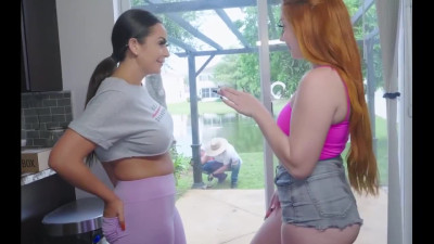 Lucky gardener got two pussies in the morning