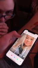 Guy swiping Tinder while jealous GF blowing his hard cock