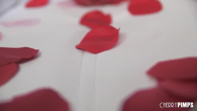 Dazzling Asian teen Vina Sky satisfices her wet cherry during Valentines Day but solo