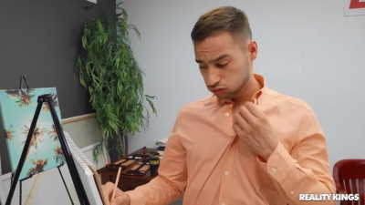 Skinny nerdy teen Kyler Quinn is all about to suck and ride artist's dick