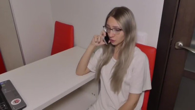 Nerdy Russian blonde gets huge cock in ass with cumshot on face