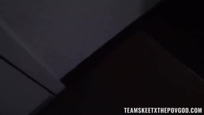Teen with Shaved Cunt blows cock and fucks in doggy way