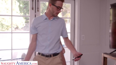 Redhead MILF wants to get a cock from nerdy guy