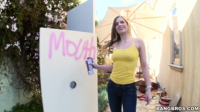 Sydney Cole gags Big Dick through Gloryhole and fucks like a wild one