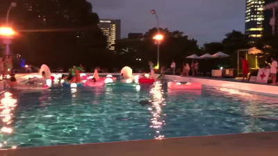 Hot sex with Asian slut after-party in the water pool bar